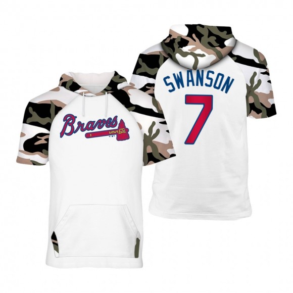 Atlanta Braves Dansby Swanson White Camo Raglan Hoodie T-Shirt 2021 Memorial Day