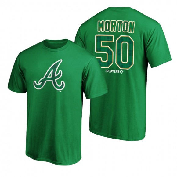 2021 St. Patrick's Day Atlanta Braves Charlie Morton Green Emerald Plaid T-Shirt