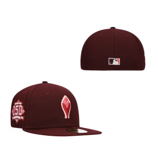 Atlanta Braves New Era 150th Anniversary Color Fam Lava Red Undervisor 59FIFTY Fitted Hat Maroon