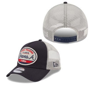 Men's Atlanta Braves Navy 2023 Spring Training Patch A-Frame Trucker 9FORTY Snapback Hat