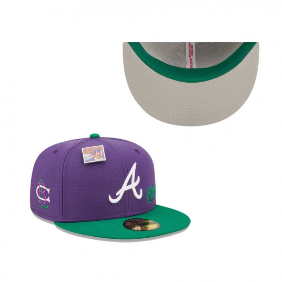 Atlanta Braves Purple Green MLB x Big League Chew Ground Ball Grape Flavor Pack 59FIFTY Fitted Hat