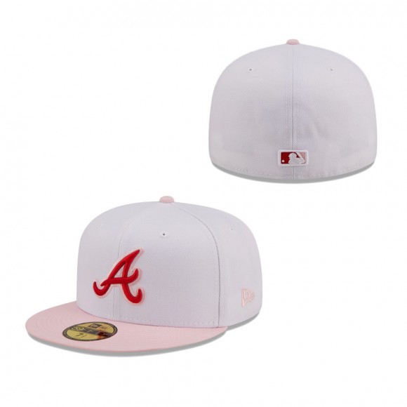 Men's Atlanta Braves New Era White Pink Scarlet Undervisor 59FIFTY Fitted Hat