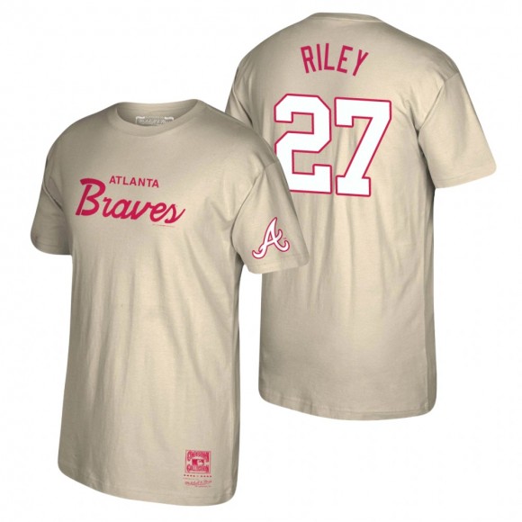 Atlanta Braves Austin Riley Mitchell & Ness Cream Cooperstown Collection Vintage Script T-Shirt