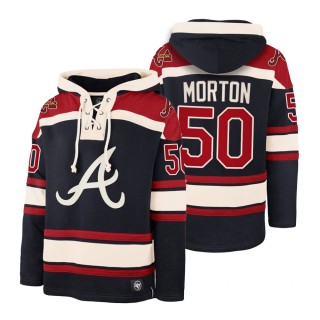 Atlanta Braves Charlie Morton Navy Legacy Vintage Hockey Lacer Hoodie
