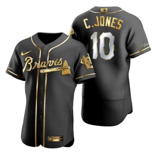 Atlanta Braves Chipper Jones Nike Black Gold Edition Authentic Jersey