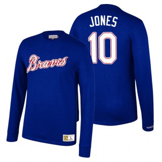 Atlanta Braves Chipper Jones Mitchell & Ness Royal Cooperstown Collection Wordmark Slub Long Sleeve T-Shirt