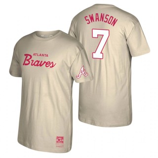 Atlanta Braves Dansby Swanson Mitchell & Ness Cream Cooperstown Collection Vintage Script T-Shirt