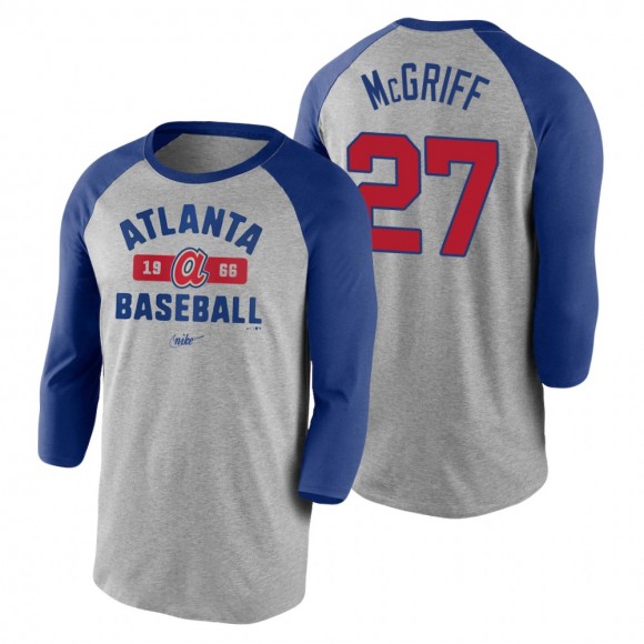 Atlanta Braves Fred McGriff Gray Royal Cooperstown Collection Vintage 3-4 Sleeve Raglan T-Shirt