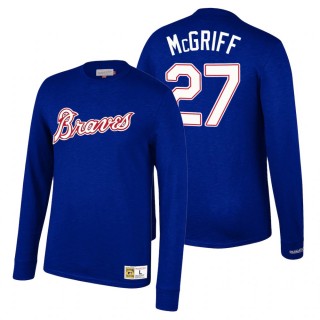 Atlanta Braves Fred McGriff Mitchell & Ness Royal Cooperstown Collection Wordmark Slub Long Sleeve T-Shirt