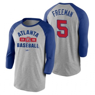 Atlanta Braves Freddie Freeman Gray Royal Cooperstown Collection Vintage 3-4 Sleeve Raglan T-Shirt
