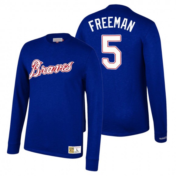 Atlanta Braves Freddie Freeman Mitchell & Ness Royal Cooperstown Collection Wordmark Slub Long Sleeve T-Shirt