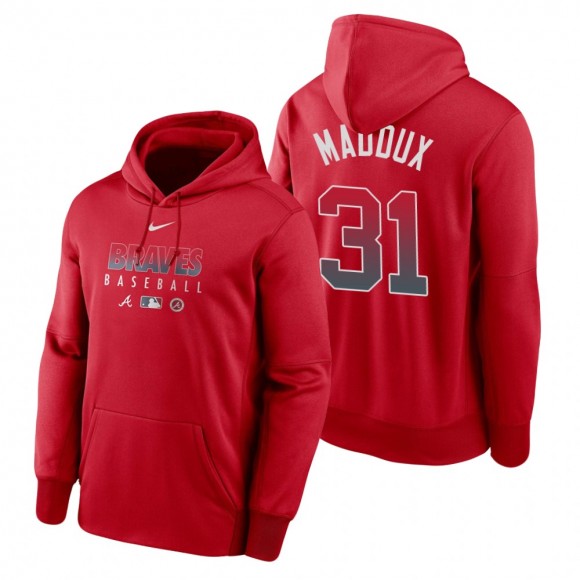 Atlanta Braves Greg Maddux Red Authentic Collection Therma Performance Pullover Hoodie
