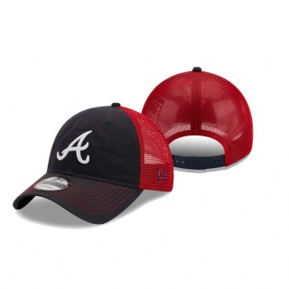 Atlanta Braves Navy Red Team Fronted Trucker 9TWENTY Hat