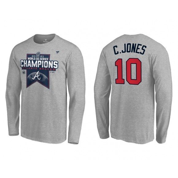 Chipper Jones Atlanta Braves Gray 2021 World Series Champions Locker Room Long Sleeve T-Shirt