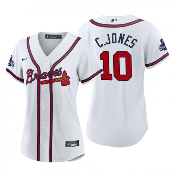 Chipper Jones Women Atlanta Braves Nike White 2021 World Series Champions Replica Jersey