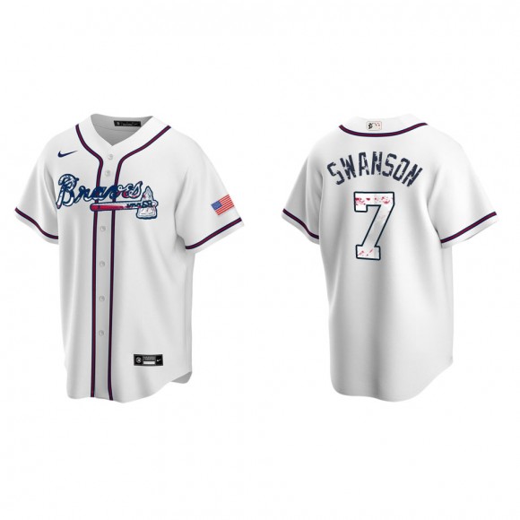 Dansby Swanson Atlanta Braves White 2022 4th of July Independence Day Home Replica Jersey
