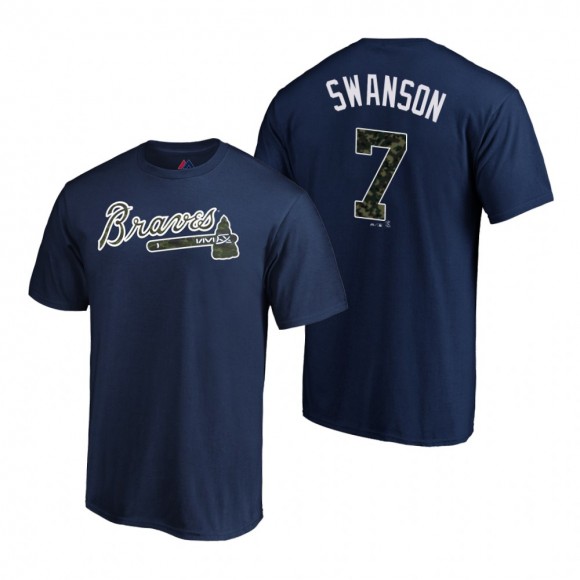 Atlanta Braves Dansby Swanson Camo Navy T-Shirt Men's