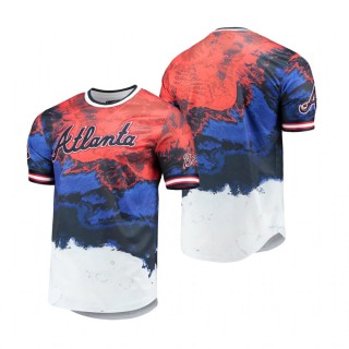 Men's Atlanta Braves Red Royal Red White And Blue T-Shirt Dip Dye