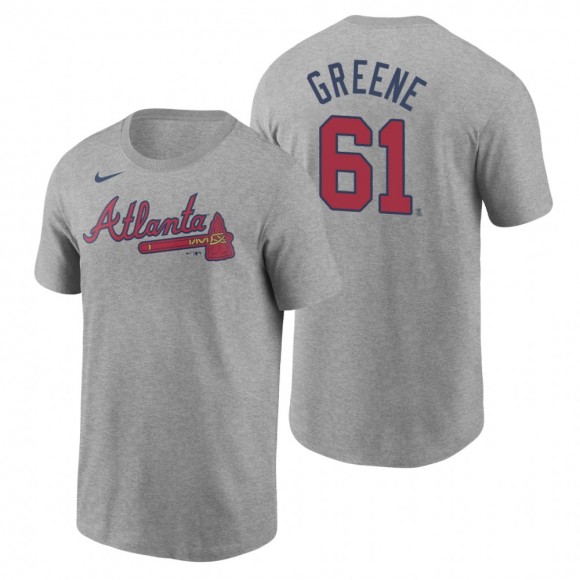 Men's Atlanta Braves Shane Greene Gray Nike Name & Number T-Shirt
