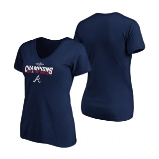 Women's Atlanta Braves Navy 2019 NL East Division Champions Base Coach V-Neck T-Shirt