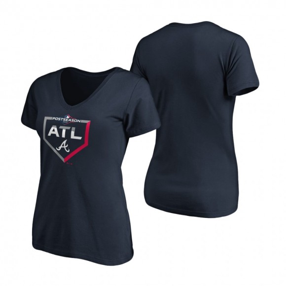Women's Atlanta Braves Navy 2019 Postseason Dugout Authentic V-Neck T-Shirt