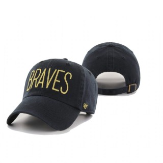 Women's Atlanta Braves Black Shimmer Text Clean Up Adjustable Hat