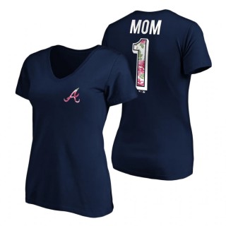 Women's Atlanta Braves Navy V-Neck T-Shirt 2021 Mother's Day