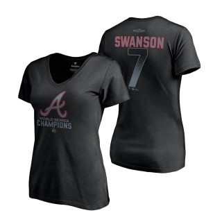 Women's Atlanta Braves Dansby Swanson Fanatics Branded Black 2021 World Series Champions Name & Number V-Neck T-Shirt
