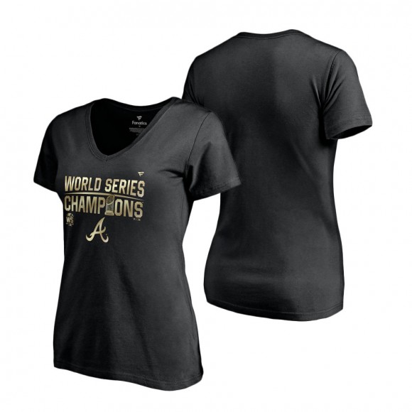 Women's Atlanta Braves Fanatics Branded Black 2021 World Series Champions Parade V-Neck T-Shirt