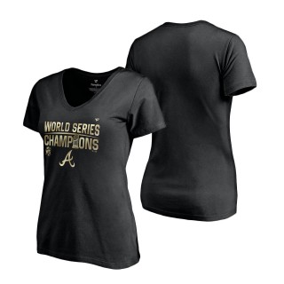 Women's Atlanta Braves Fanatics Branded Black 2021 World Series Champions Plus Size Parade V-Neck T-Shirt