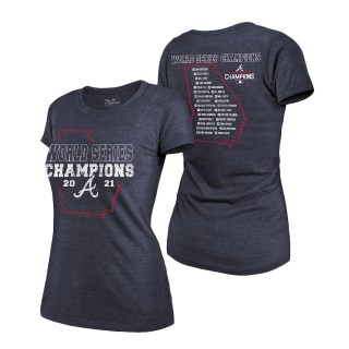 Women's Atlanta Braves Majestic Threads Navy 2021 World Series Champions Roster Tri-Blend T-Shirt